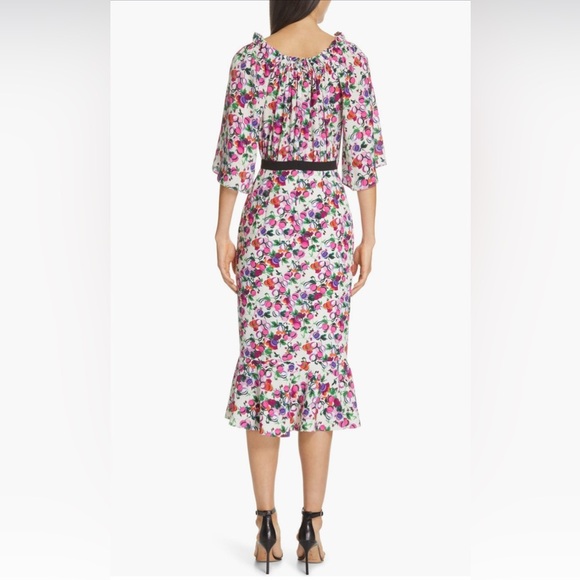 SALONI Olivia Floral Print Off the Shoulder Midi Dress SZ 8 - Picture 2 of 10